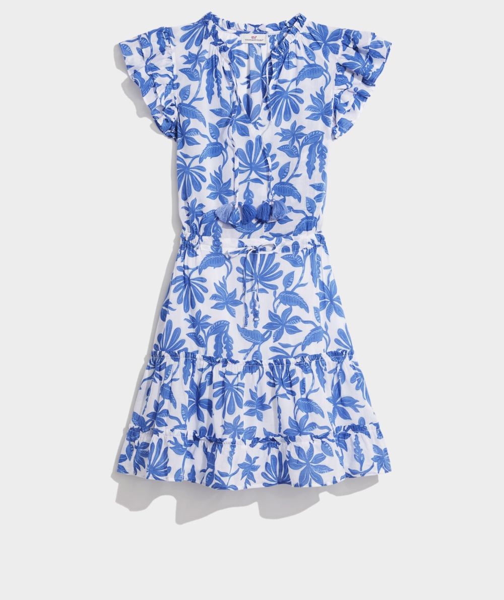 Dresses Vineyard Vines Floral Smocked Cintura Vestido Mujer Azules | BEI-183542