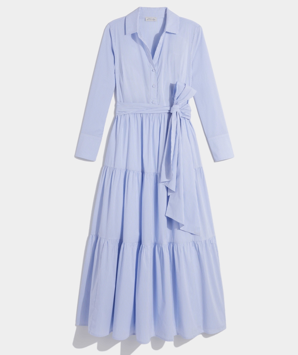 Dresses Vineyard Vines Kentucky Derby A Rayas Tiered Shirtdress Mujer Azules Blancos | KIQ-049726