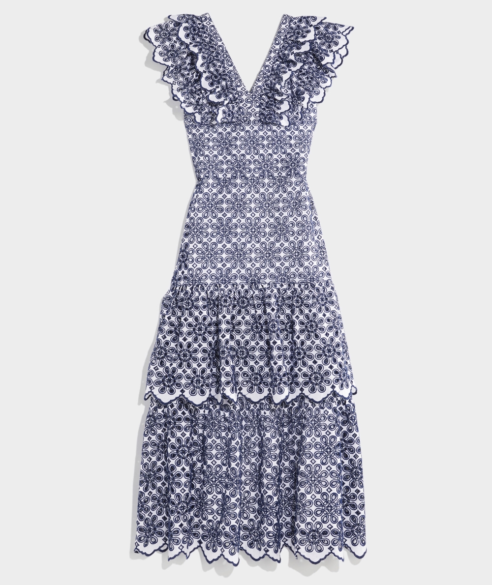 Dresses Vineyard Vines Kentucky Derby Eyelet Ruffle Maxi Vestido Mujer Azules | QKA-219857