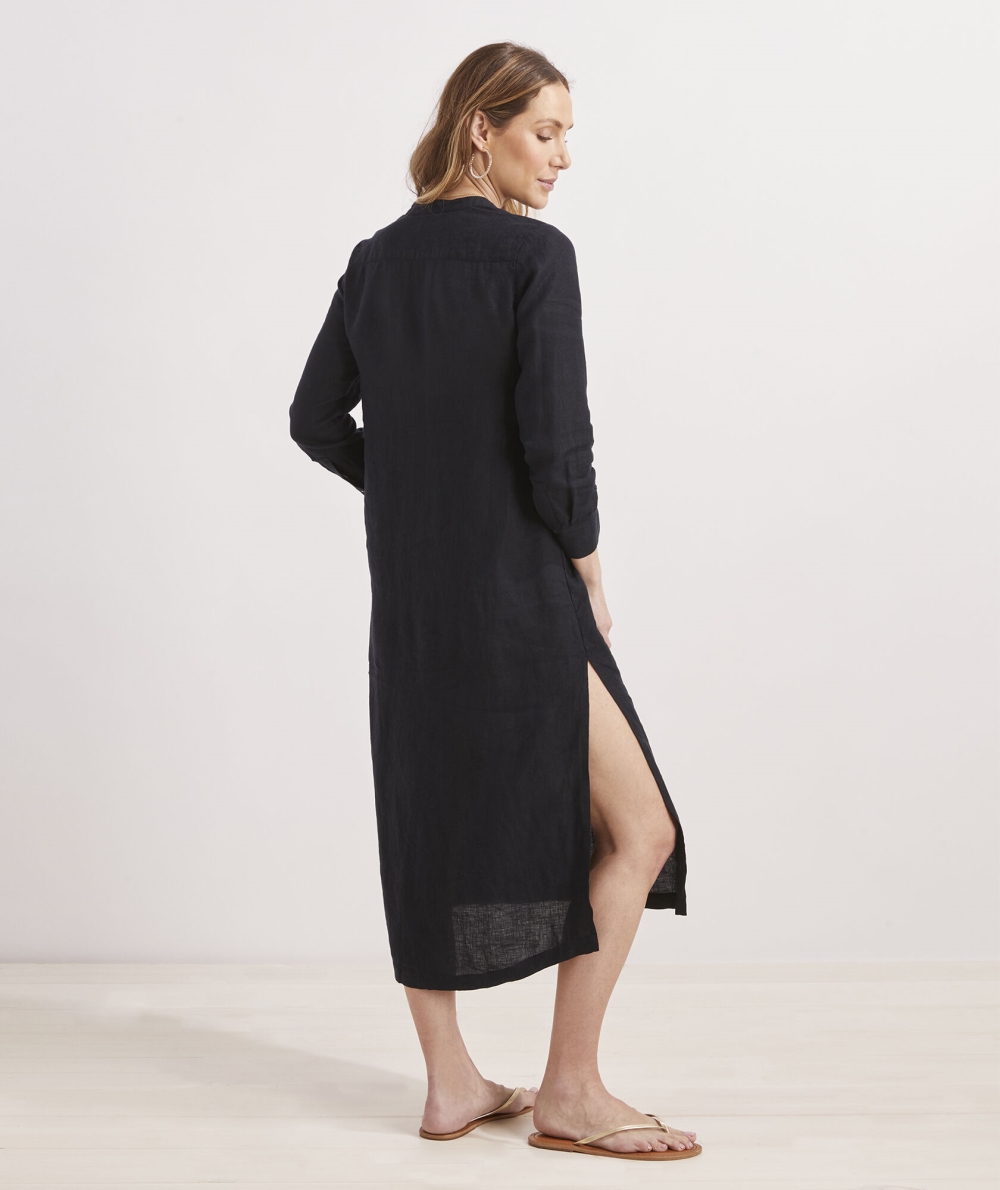 Dresses Vineyard Vines Linen Button-Down Midi Cover-Up Mujer Negros | DVN-421906