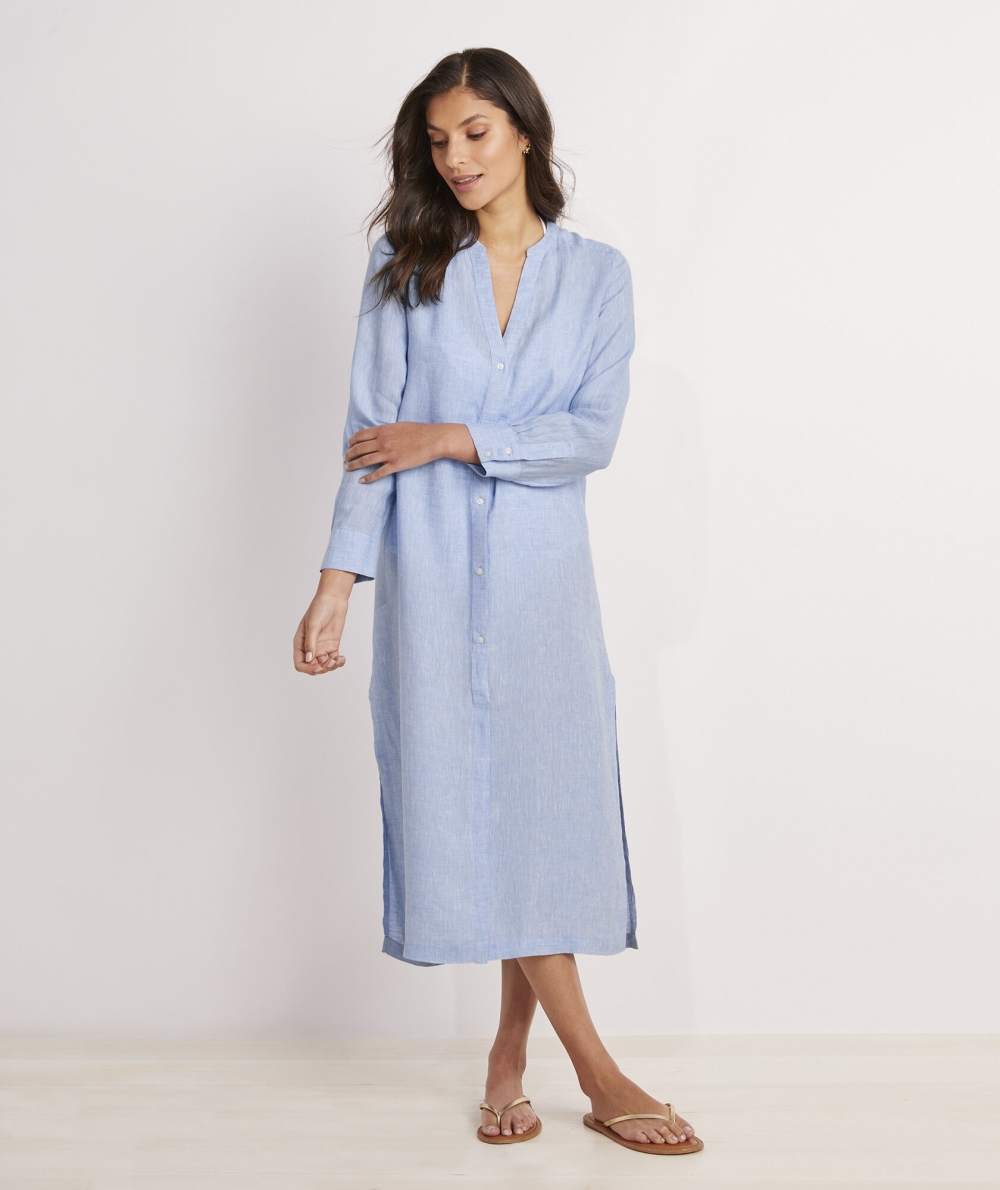 Dresses Vineyard Vines Linen Button-Down Midi Cover-Up Mujer Azules | HXE-264831