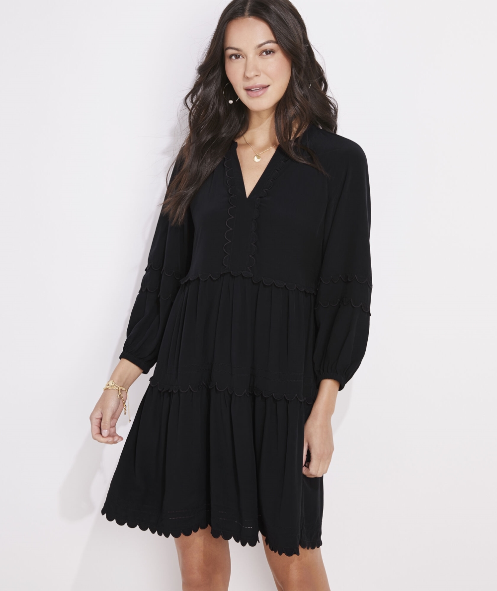 Dresses Vineyard Vines Scalloped Tiered Vestido Mujer Negros | OAY-261305