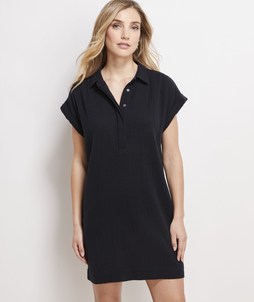 Dresses Vineyard Vines Seastitch Margo Shirt Vestido Mujer Negros | JOU-498316