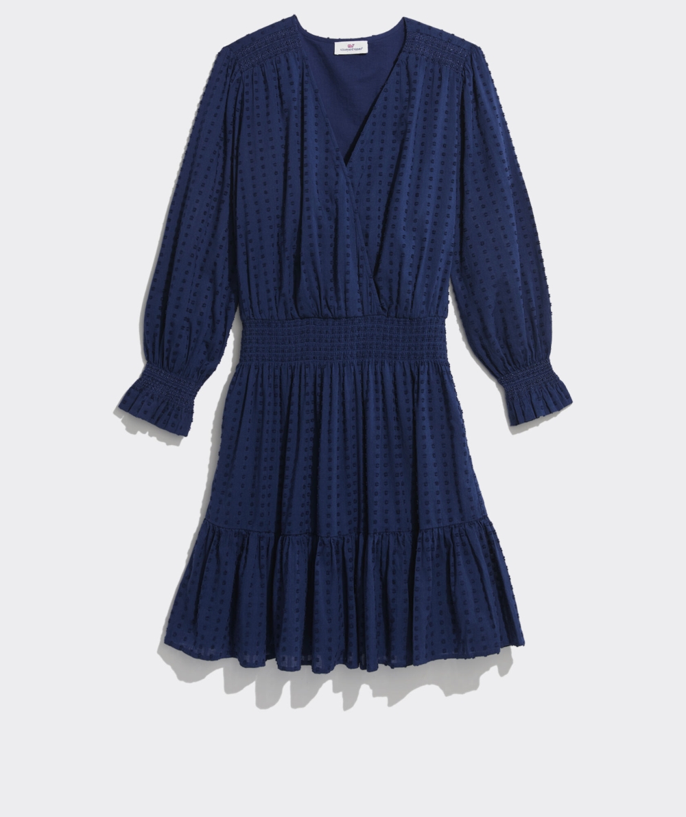 Dresses Vineyard Vines Textured Smocked Wrap Vestido Mujer Azules | MRY-392164