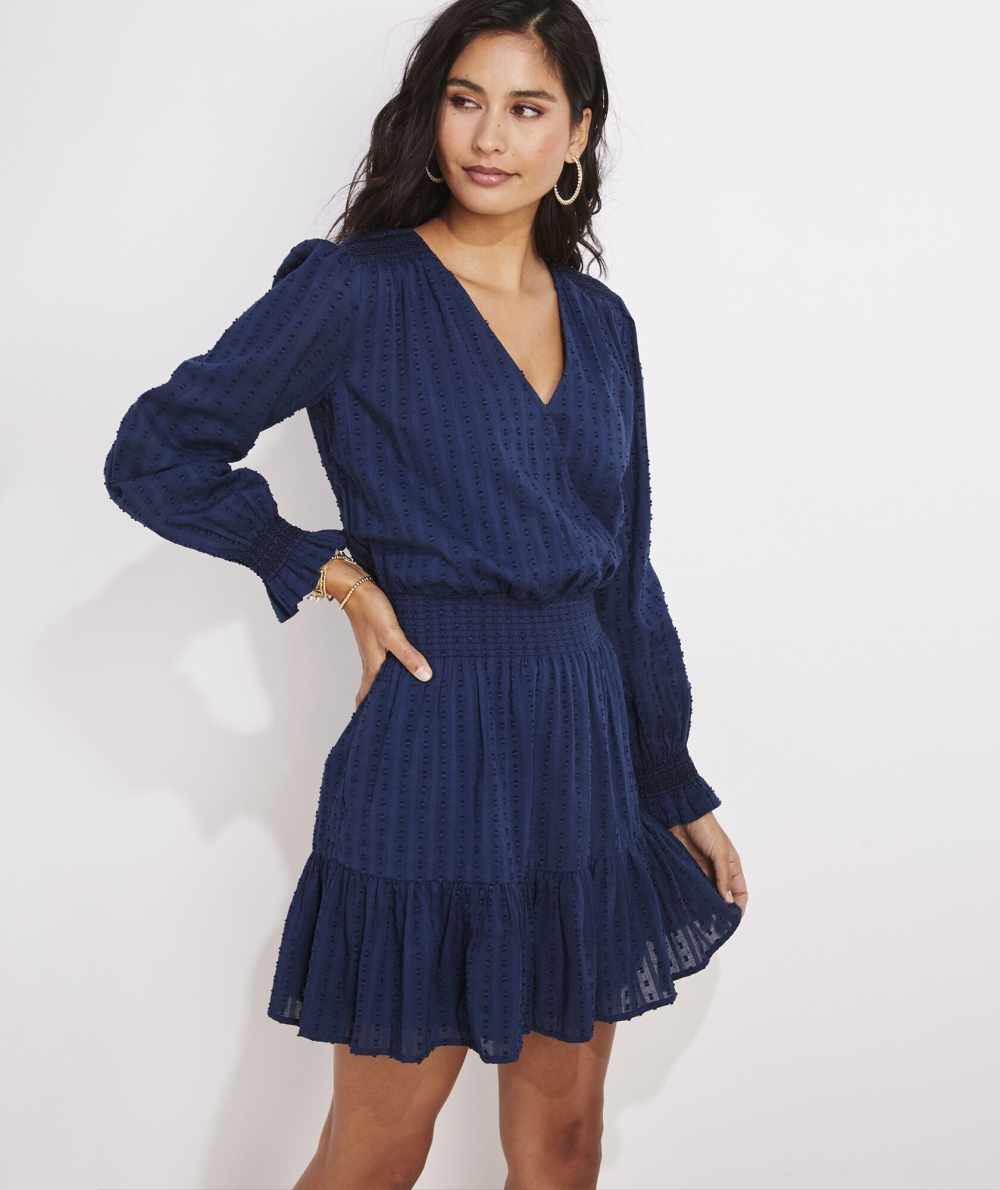 Dresses Vineyard Vines Textured Smocked Wrap Vestido Mujer Azules | MRY-392164