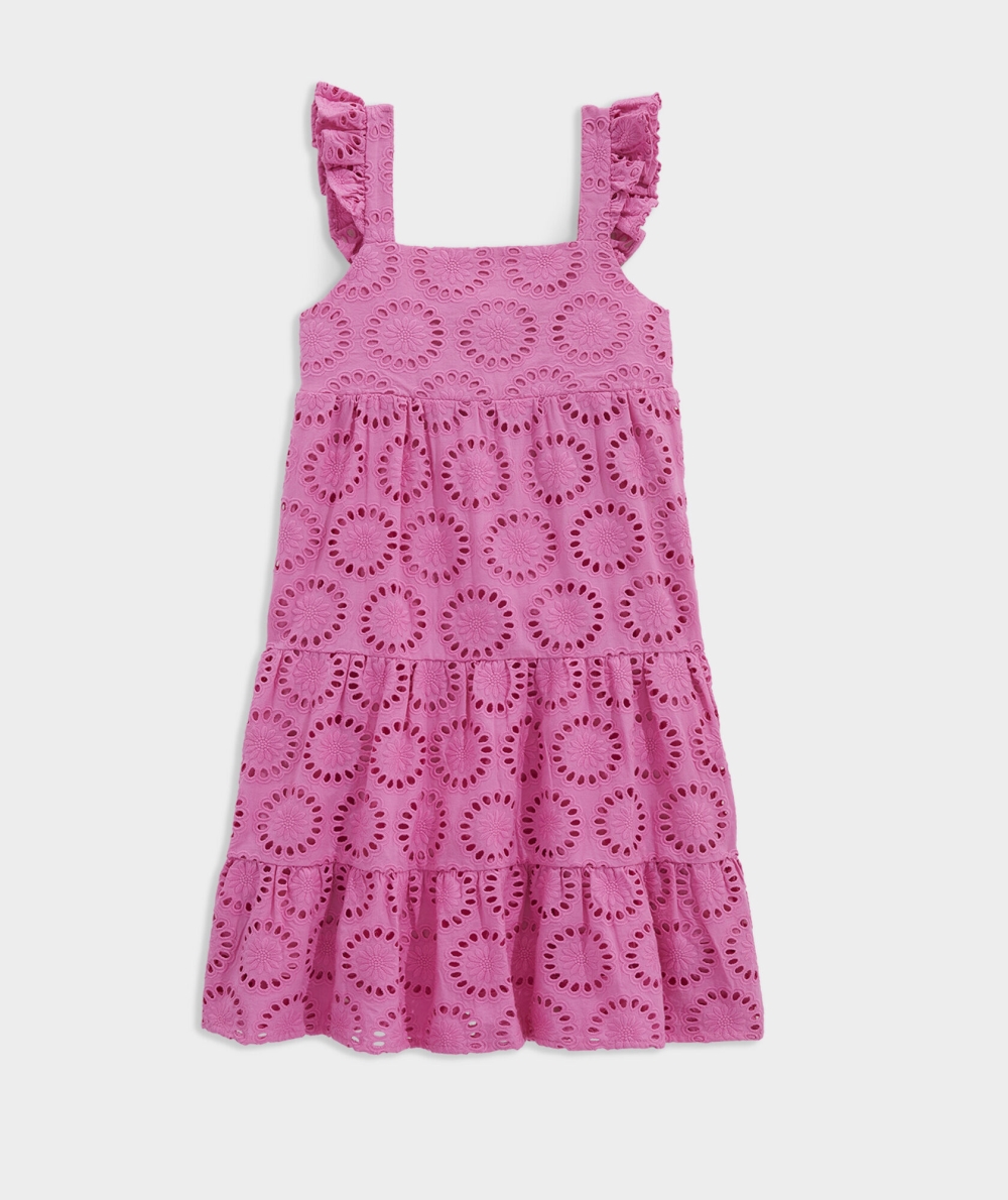 Dresses Vineyard Vines Tiered Eyelet Vestido Niños Paradise Punch | UQX-063457