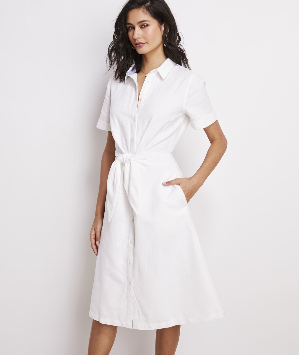 Dresses Vineyard Vines Westerly Tie-Front Linen Vestido Mujer Blancos | LXS-426859