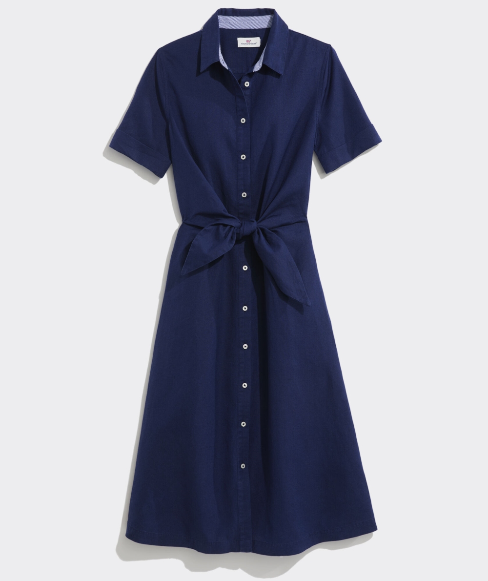 Dresses Vineyard Vines Westerly Tie-Front Linen Vestido Mujer Azules | YDK-174935