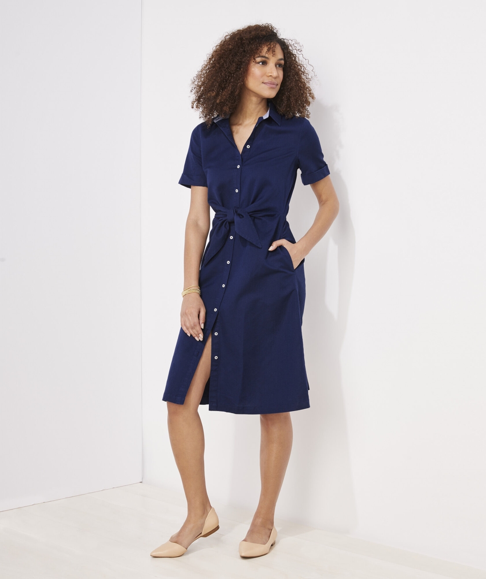 Dresses Vineyard Vines Westerly Tie-Front Linen Vestido Mujer Azules | YDK-174935