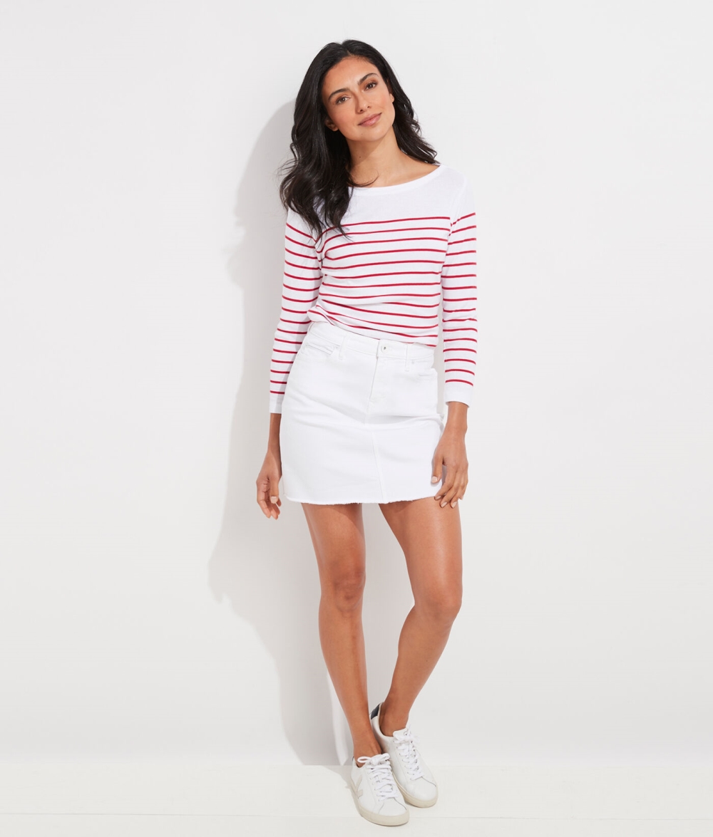 Falda Vineyard Vines Raw Hem White Jean Skirt Mujer Blancos | KAG-804126