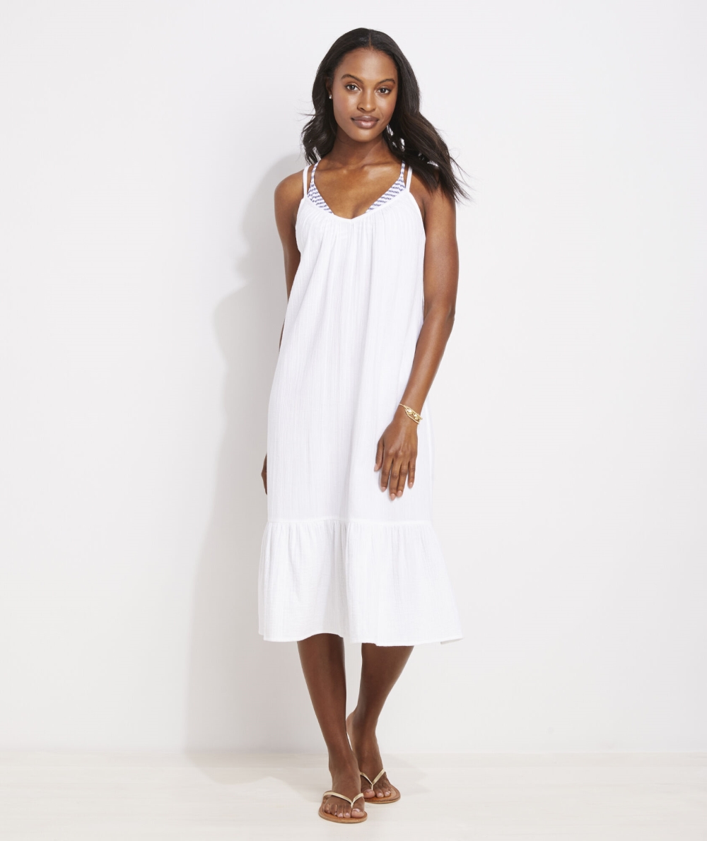 Nadar Vineyard Vines Seastitch Double Gauze Midi Cover-Up Mujer Blancos | BPH-075241