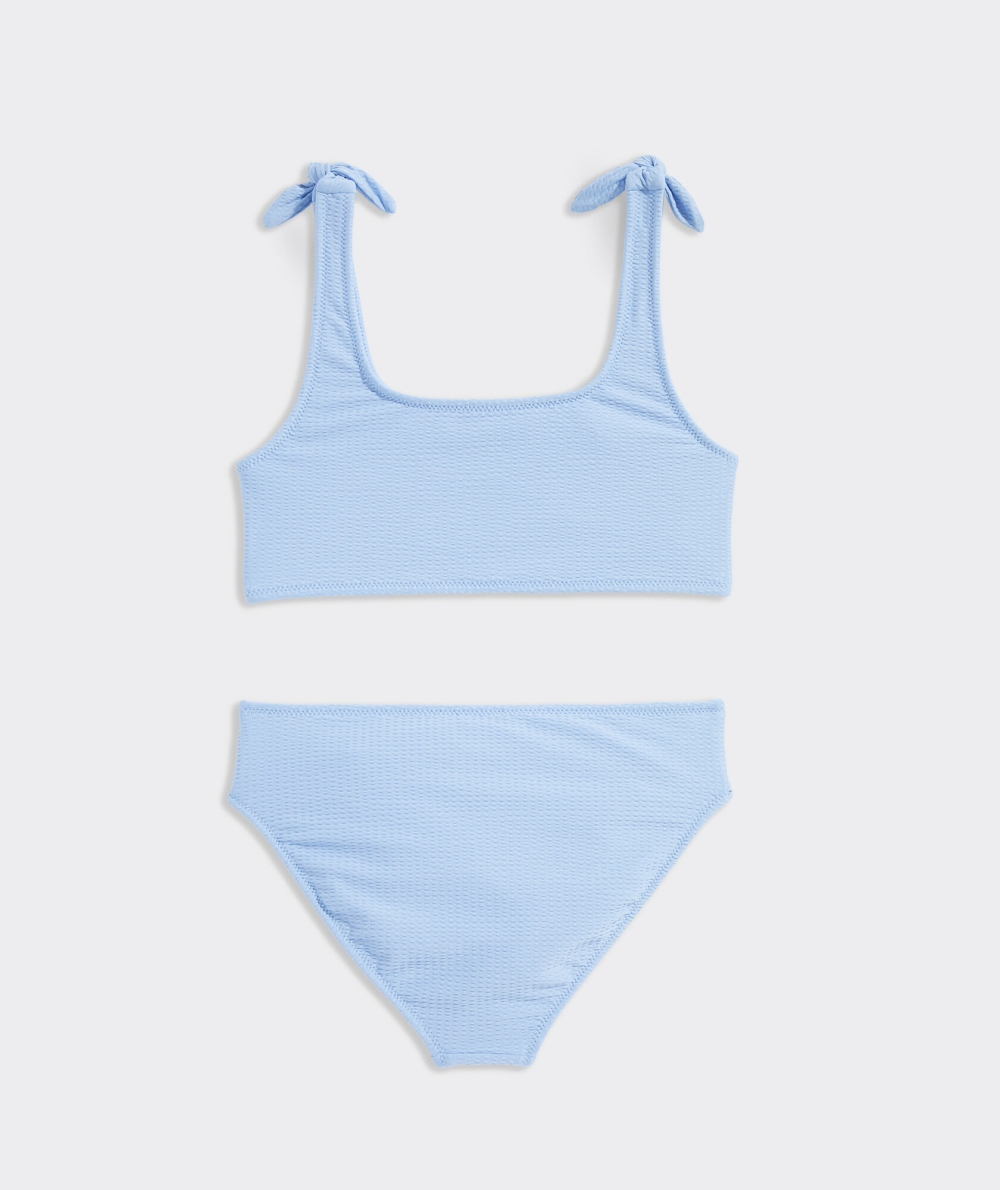 Nadar Vineyard Vines Tie-Shoulder Bikini Niños Seersucker - Ocean | TLM-162809