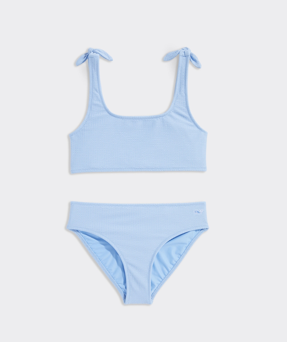 Nadar Vineyard Vines Tie-Shoulder Bikini Niños Seersucker - Ocean | TLM-162809