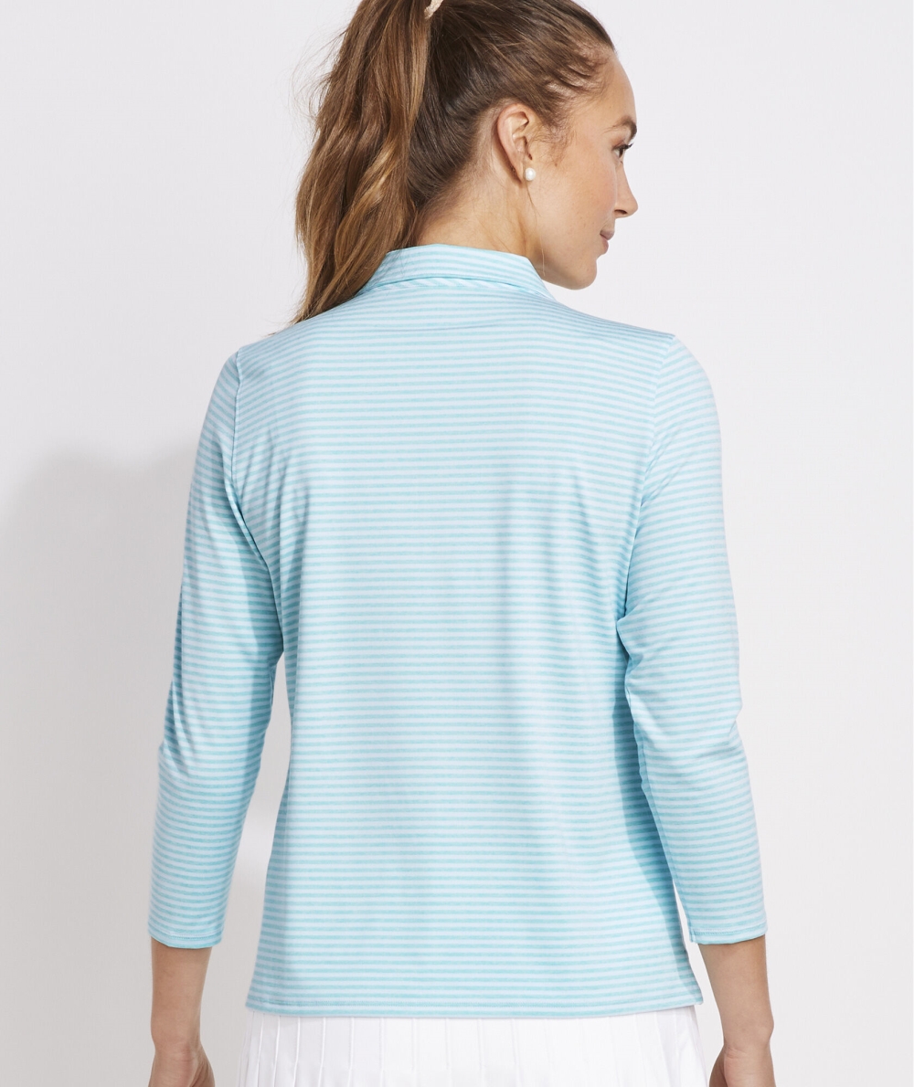 Polos Vineyard Vines A Rayas 3/4-Sleeve Performance Polo Mujer Feeder-Andros Tejeda | QPH-216943