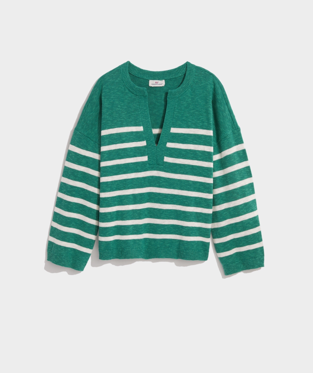 Suéteres Vineyard Vines Breton Stripe Slub Split-Neck Sueter Mujer Sea Swell | WAT-705941