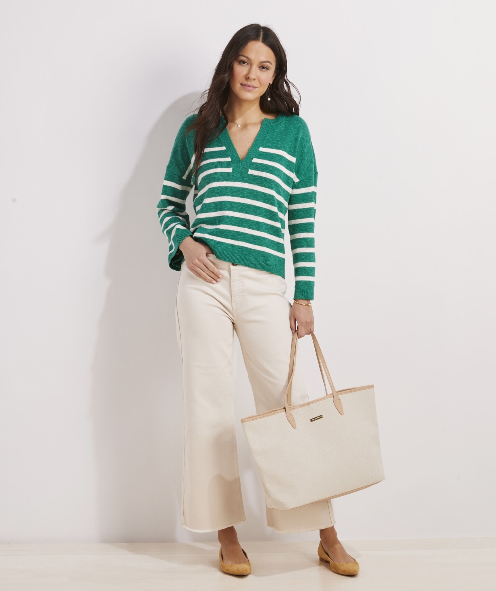 Suéteres Vineyard Vines Breton Stripe Slub Split-Neck Sueter Mujer Sea Swell | WAT-705941