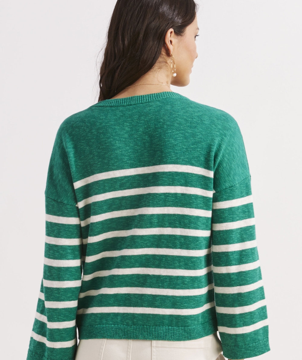 Suéteres Vineyard Vines Breton Stripe Slub Split-Neck Sueter Mujer Sea Swell | WAT-705941