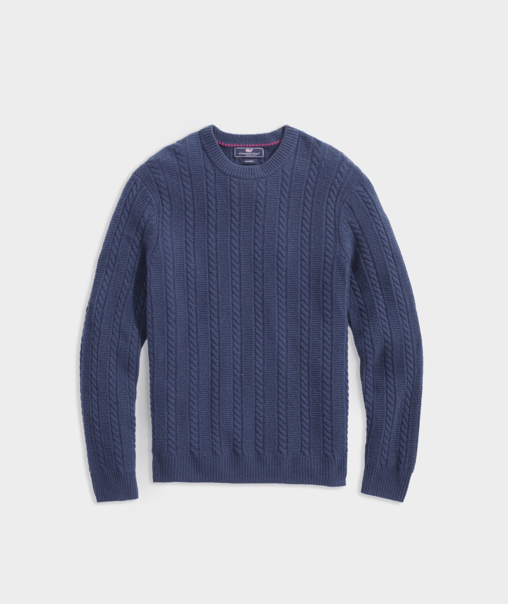 Suéteres Vineyard Vines Cashmere Cable Crewneck Sueter Hombre Azules | PUR-189703