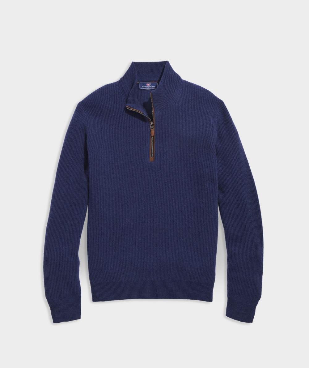 Suéteres Vineyard Vines Cashmere Fisherman Rib Quarter-Zip Sueter Hombre Azules | PBW-698510