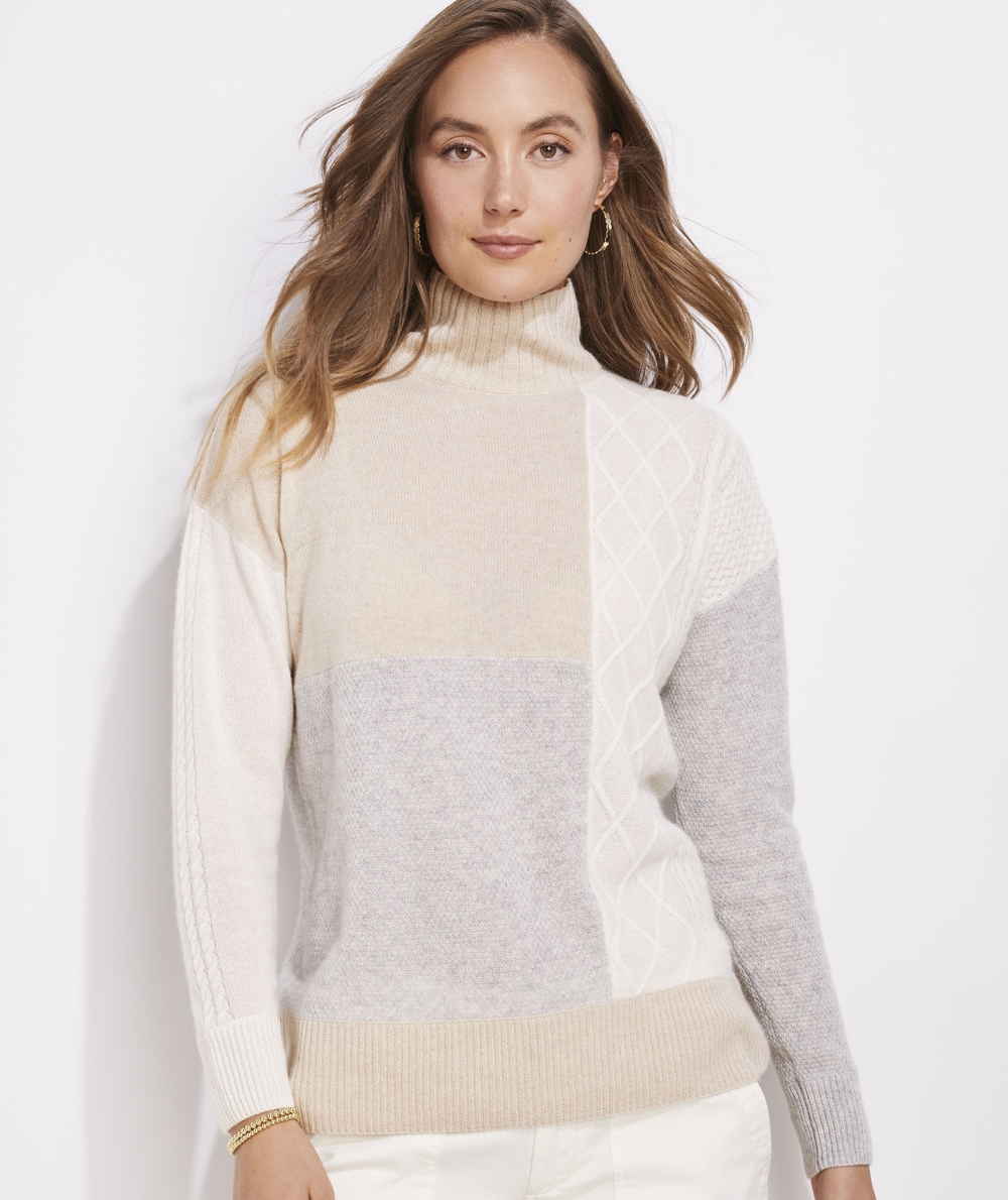 Suéteres Vineyard Vines Cashmere Patchwork Mockneck Sueter Mujer Beige | KZL-012874