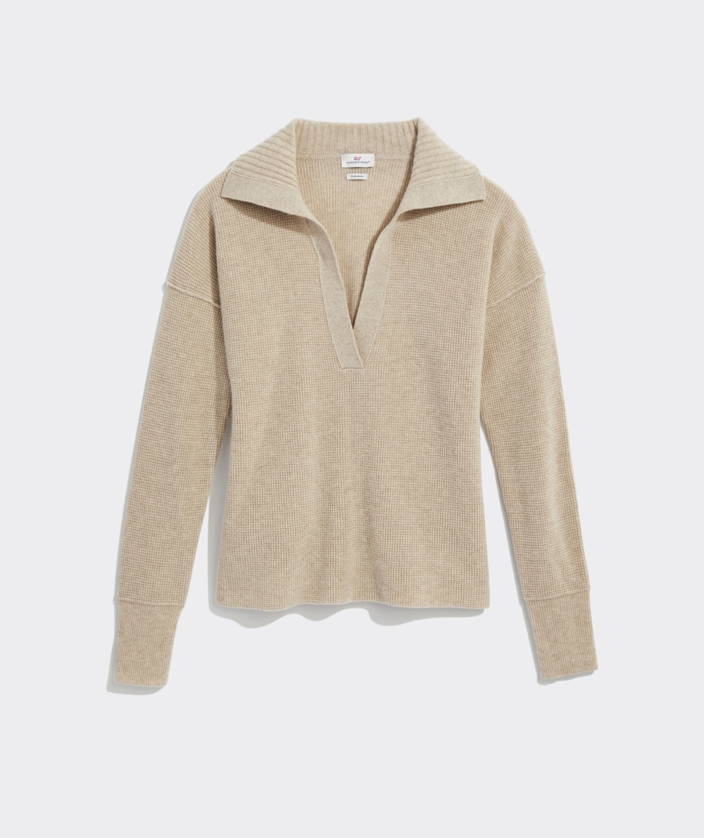 Suéteres Vineyard Vines Cashmere Waffle Polo Sueter Mujer Beige | VCJ-086421