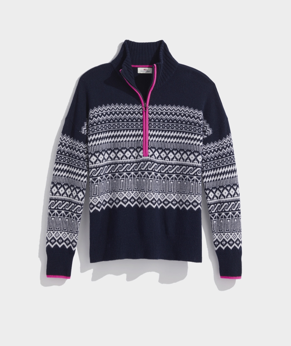 Suéteres Vineyard Vines Fair Isle Quarter-Zip Sueter Mujer Azules | IPR-092513