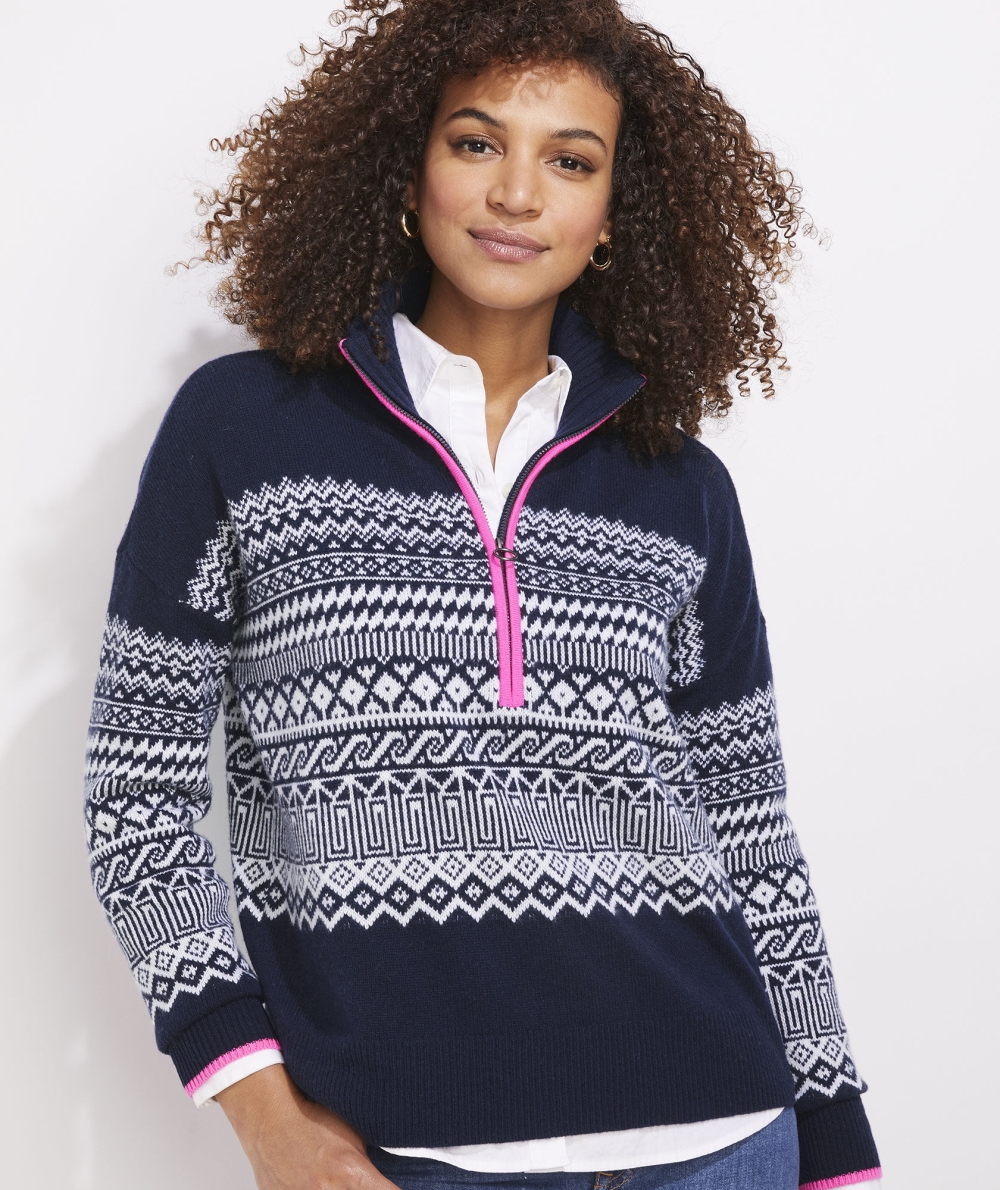 Suéteres Vineyard Vines Fair Isle Quarter-Zip Sueter Mujer Azules | IPR-092513