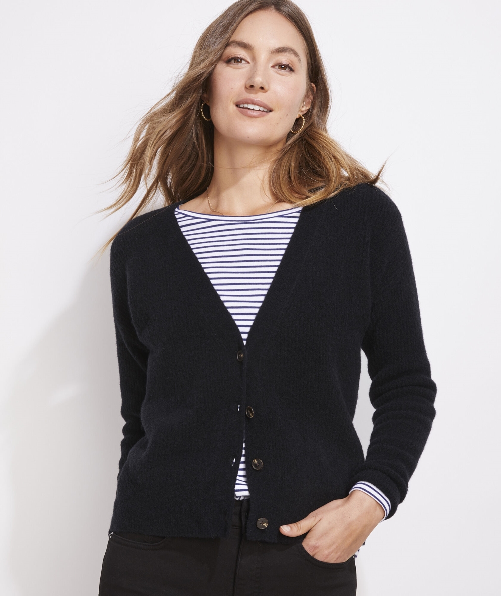 Suéteres Vineyard Vines Plush Acanalado Cardigan Mujer Negros | OQF-136049