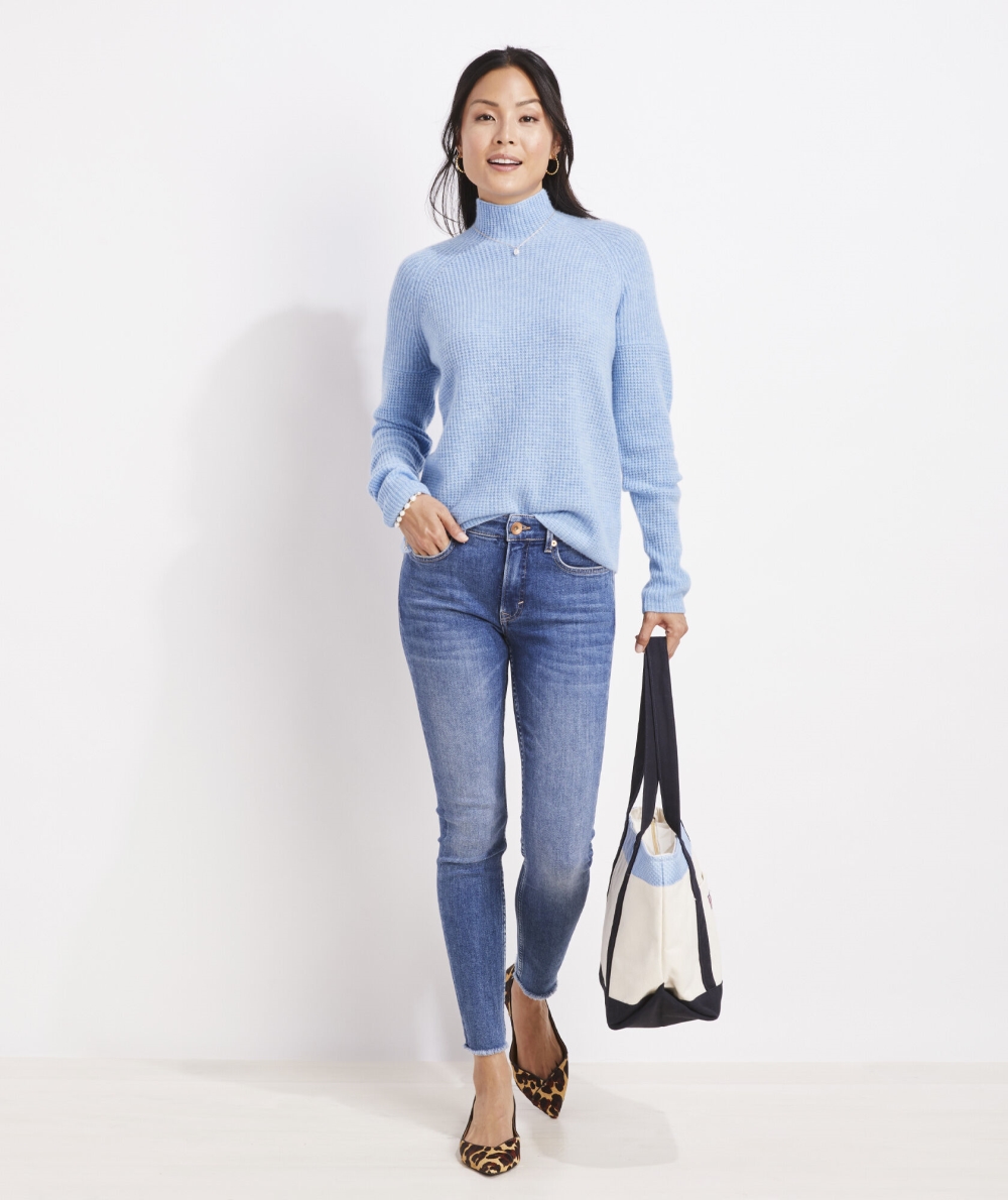 Suéteres Vineyard Vines Seaspun Cashmere Waffle Mock Neck Sueter Mujer Azules | DKU-503912