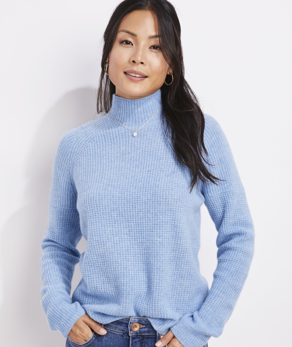 Suéteres Vineyard Vines Seaspun Cashmere Waffle Mock Neck Sueter Mujer Azules | DKU-503912