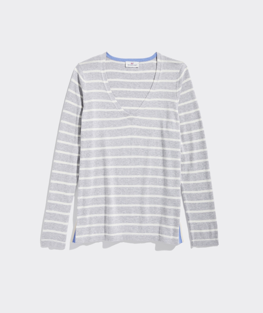 Suéteres Vineyard Vines V-Neck A Rayas Pop Sueter Mujer Grises Claro | DGC-435928