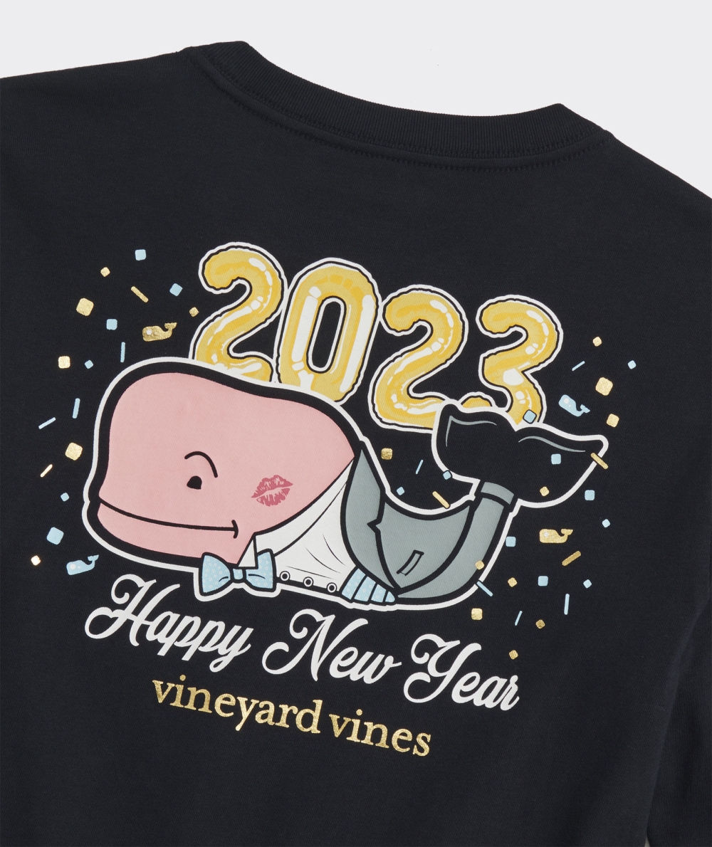 Tees Vineyard Vines 2023 New Year's Eve Whale Long-Sleeve Pocket Tee Niños Negros | DXE-157682