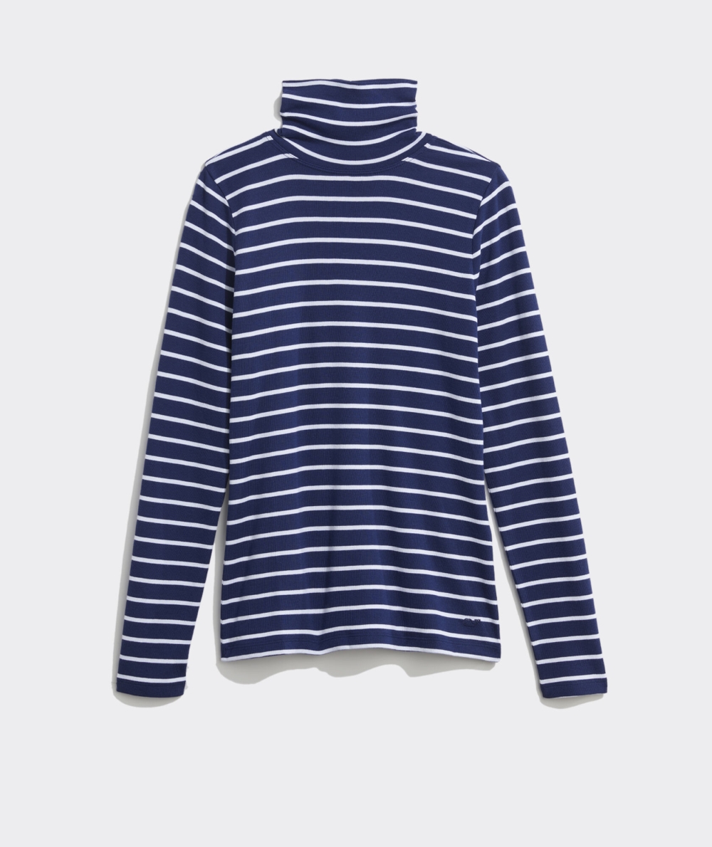 Tees Vineyard Vines A Rayas Simple Turtleneck Mujer Azul Marino | ZUY-845210