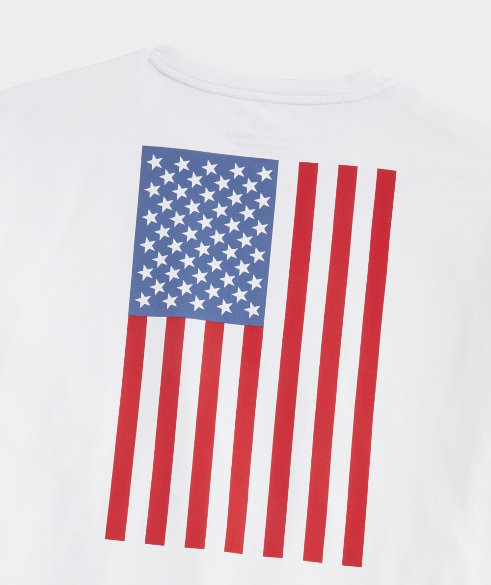 Tees Vineyard Vines American Flag Long-Sleeve Harbor Performance Tee Hombre Blancos | FXC-457038