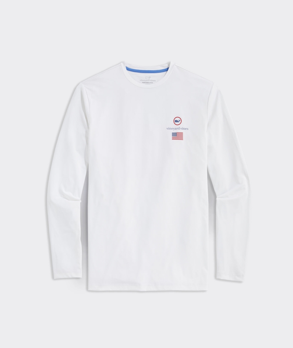 Tees Vineyard Vines American Flag Long-Sleeve Harbor Performance Tee Hombre Blancos | FXC-457038