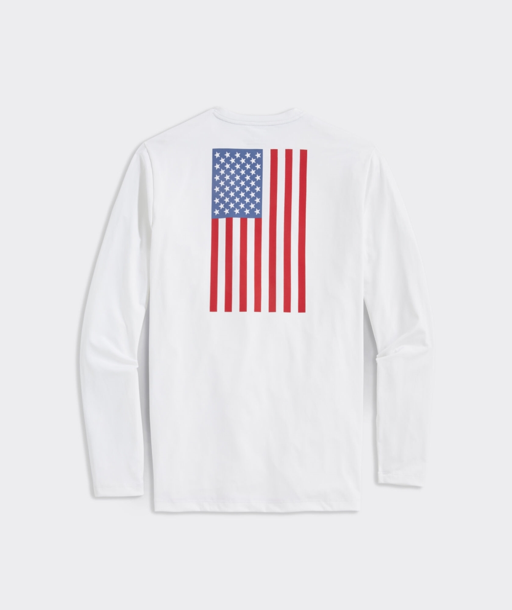 Tees Vineyard Vines American Flag Long-Sleeve Harbor Performance Tee Hombre Blancos | FXC-457038