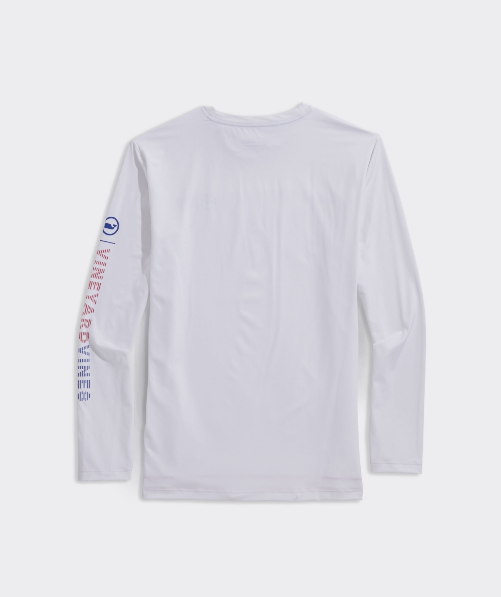 Tees Vineyard Vines Americana A Rayas Text Long-Sleeve Harbor Performance Tee Hombre Blancos | ZHY-387694