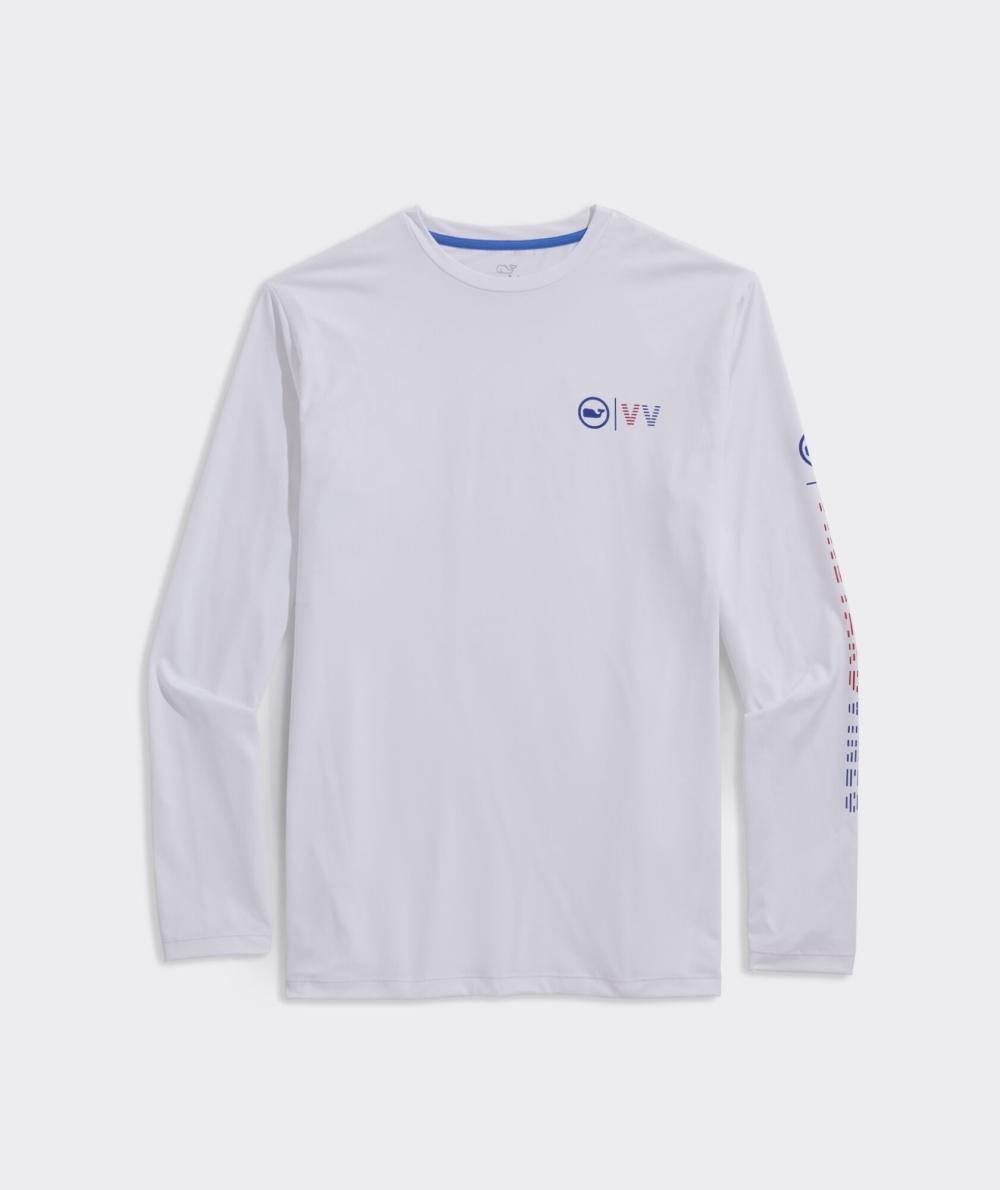 Tees Vineyard Vines Americana A Rayas Text Long-Sleeve Harbor Performance Tee Hombre Blancos | ZHY-387694