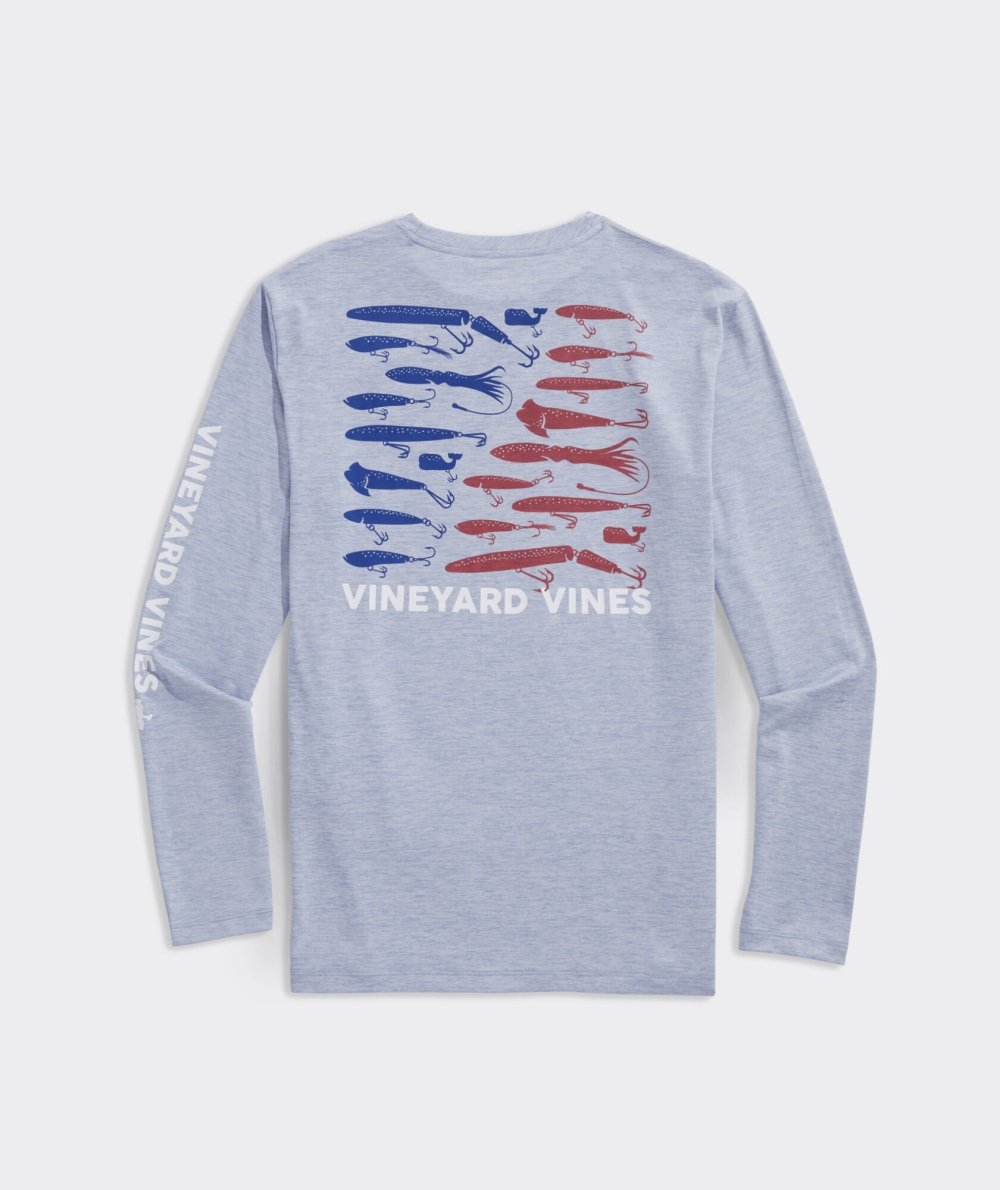 Tees Vineyard Vines Americana Lures Long-Sleeve Harbor Performance Tee Hombre Blancos | VBC-784106