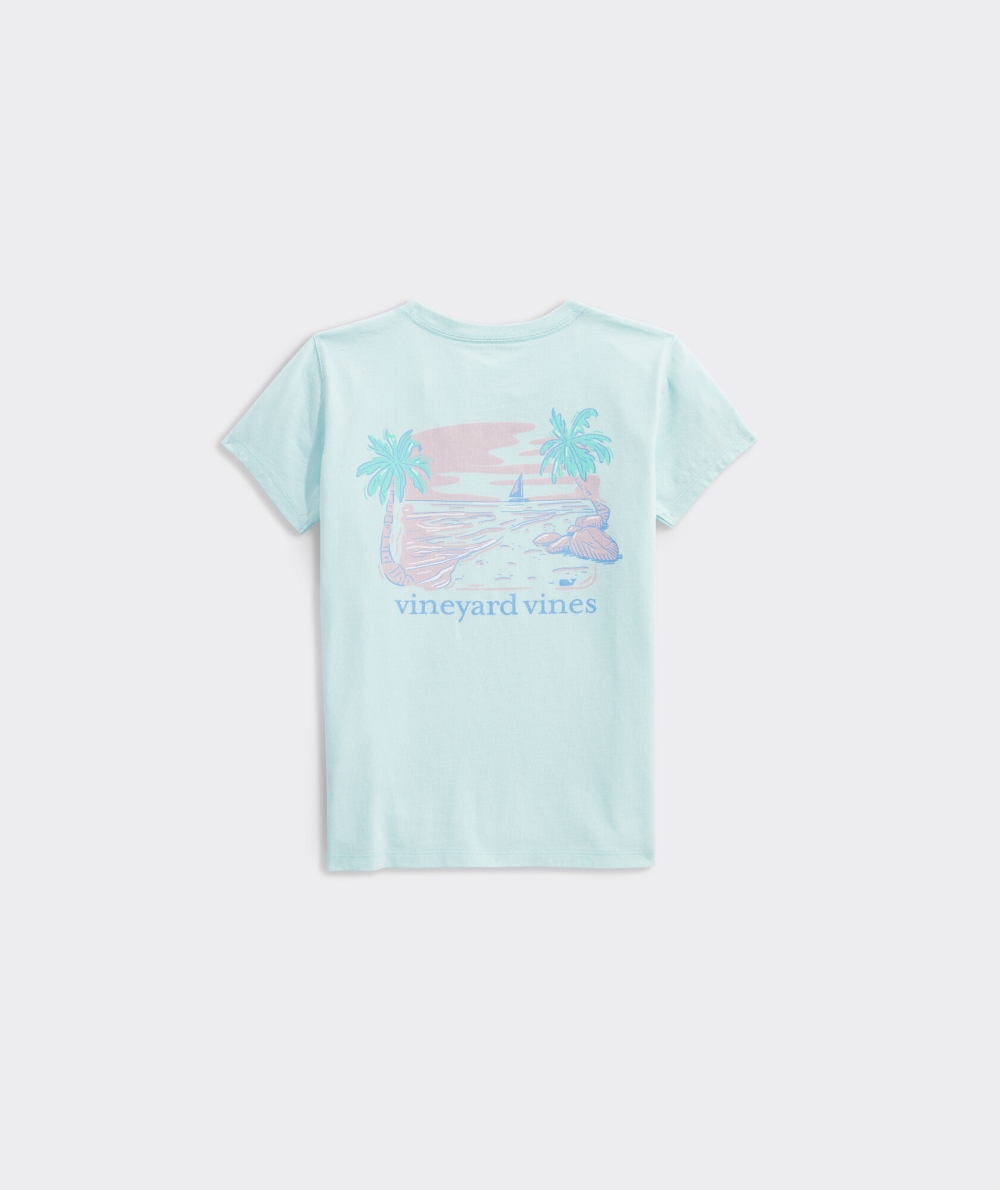 Tees Vineyard Vines Beach Scene Corta-Sleeve Pocket Tee Niños Azules | TLF-130584