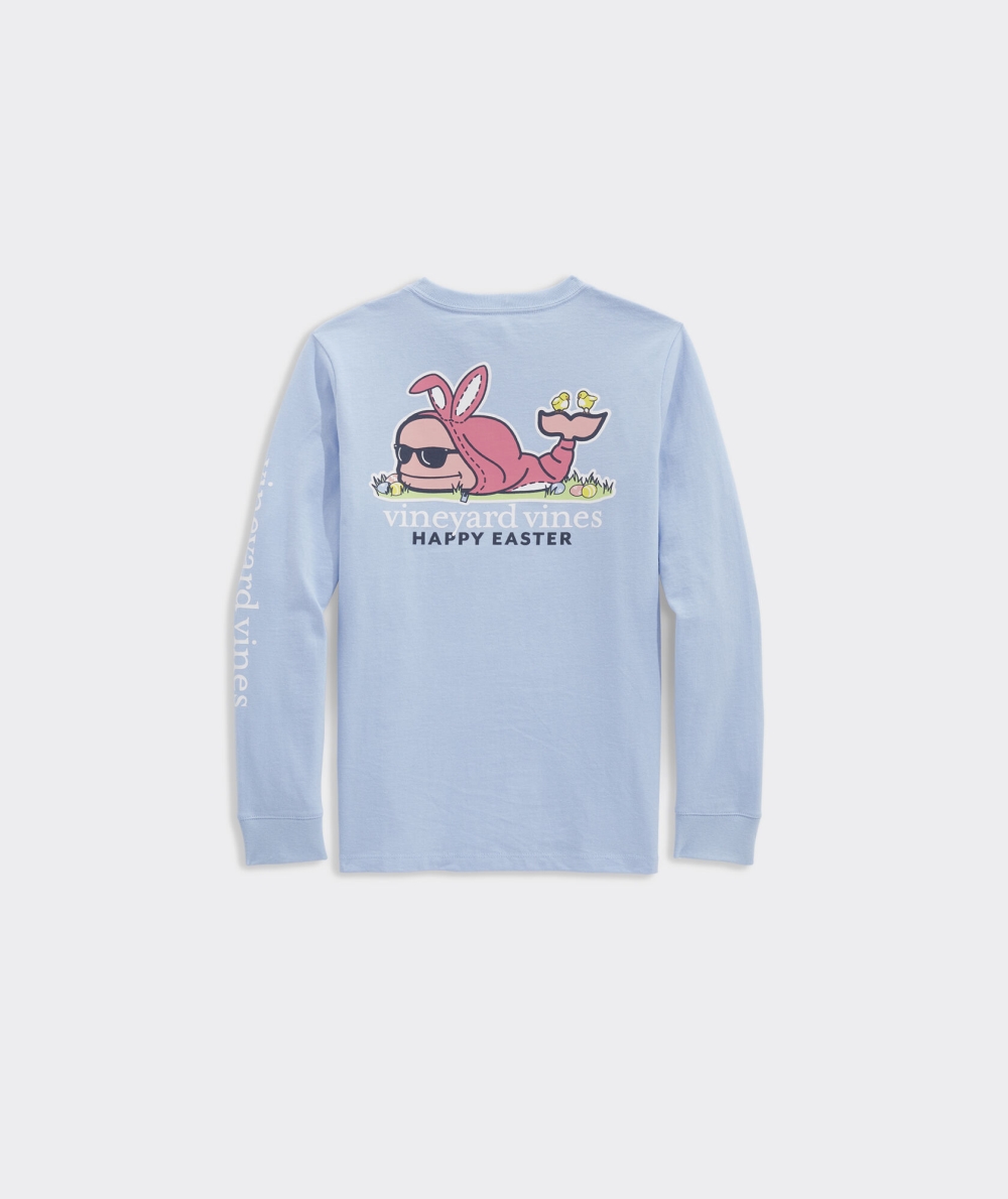 Tees Vineyard Vines Bunny Suit Whale Long-Sleeve Pocket Tee Niños Azules | PBC-052874