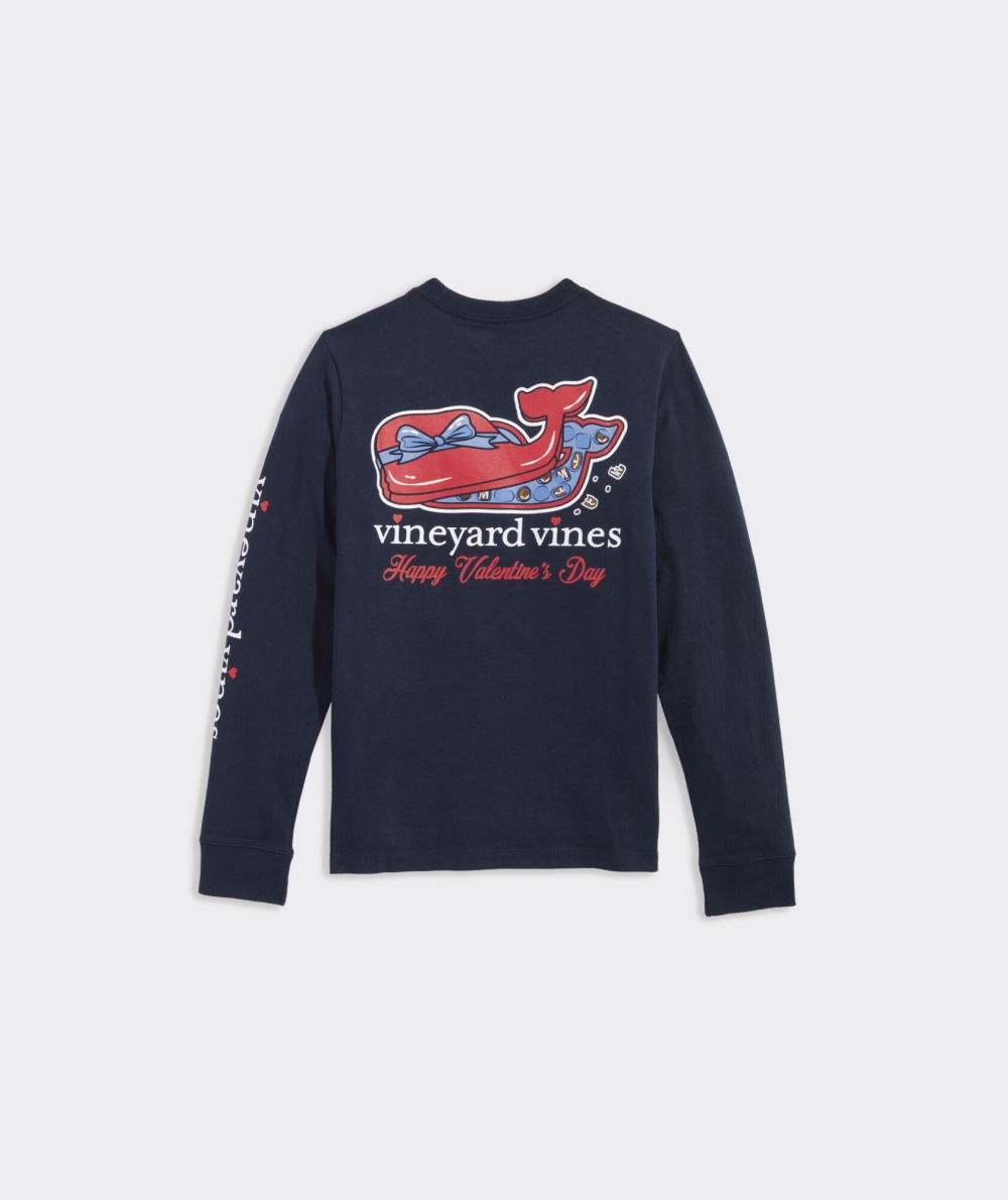 Tees Vineyard Vines Chocolate Whale Box Long-Sleeve Pocket Tee Niños Azul Marino | YHN-035472