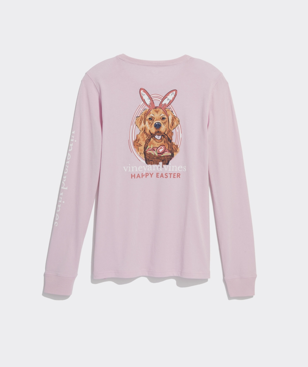 Tees Vineyard Vines Easter Dog Long-Sleeve Pocket Tee Mujer Rosas | XDP-748621