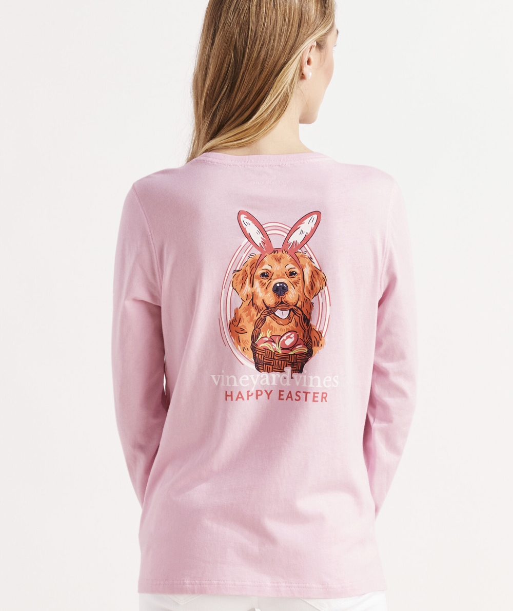 Tees Vineyard Vines Easter Dog Long-Sleeve Pocket Tee Mujer Rosas | XDP-748621