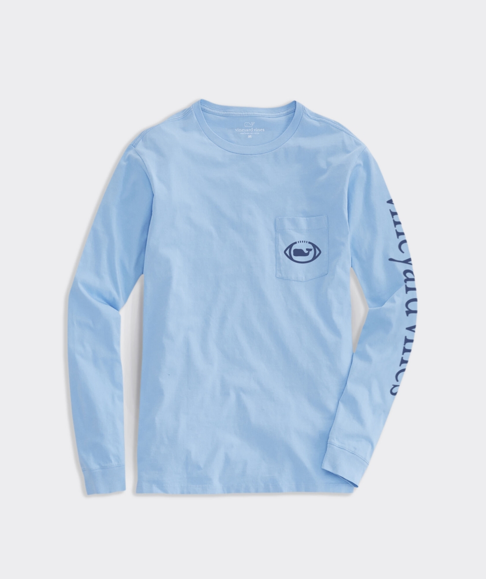 Tees Vineyard Vines Football Whale Dot Long-Sleeve Pocket Tee Hombre Azules | AVQ-854907