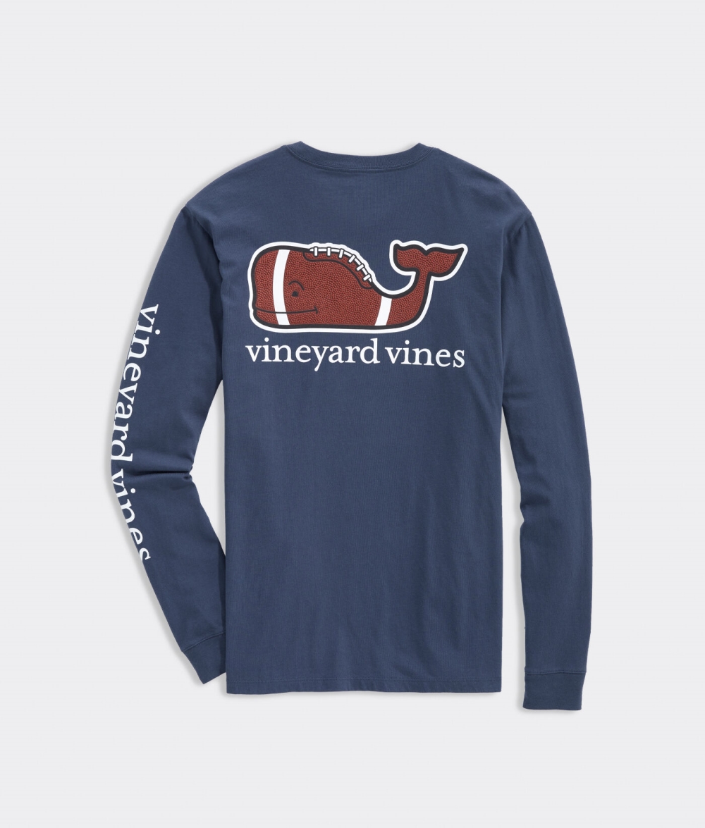 Tees Vineyard Vines Football Whale Long-Sleeve Pocket Tee Hombre Azules | ADE-431870