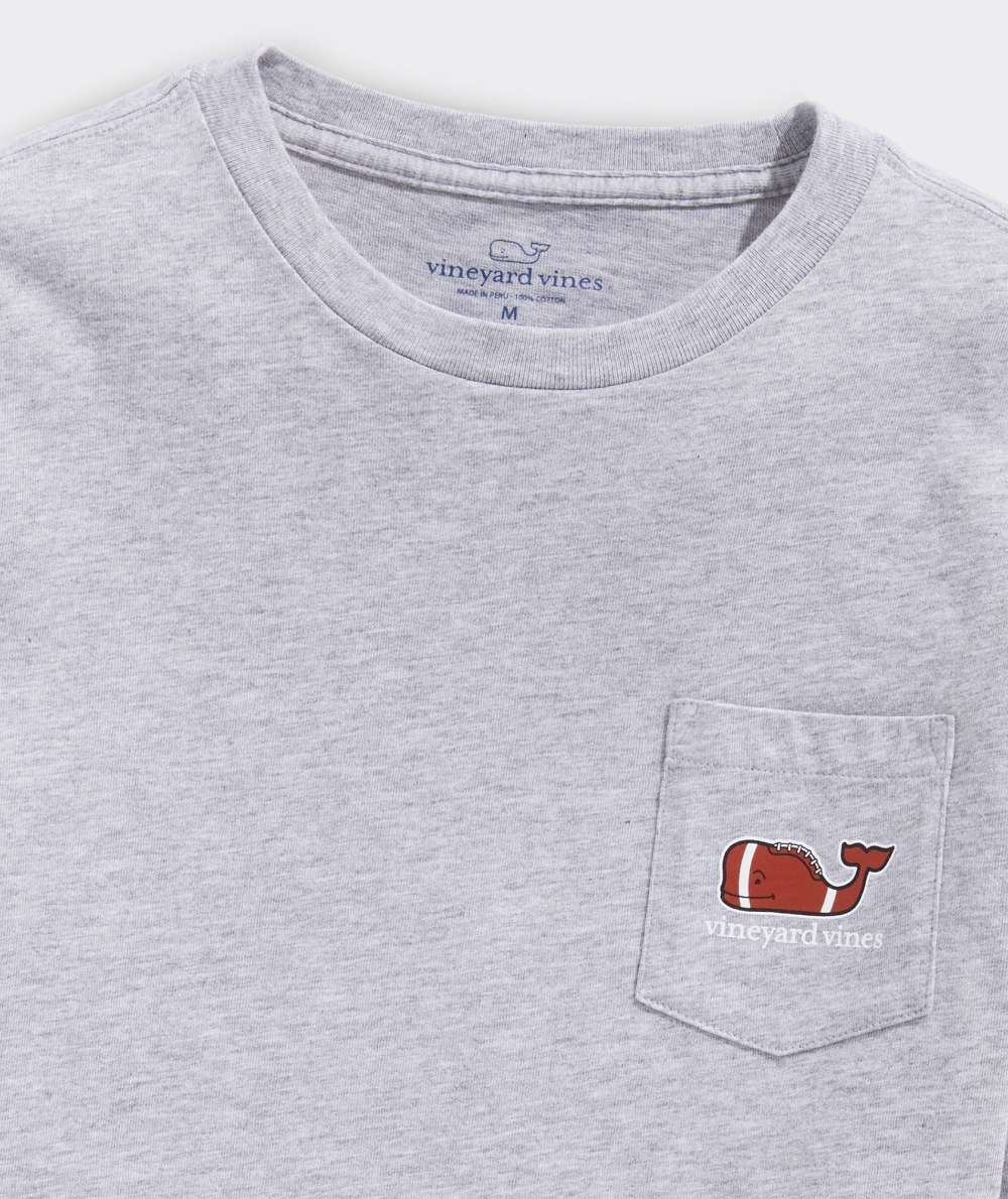 Tees Vineyard Vines Football Whale Long-Sleeve Pocket Tee Niños Barracuda Heather | PYG-128360