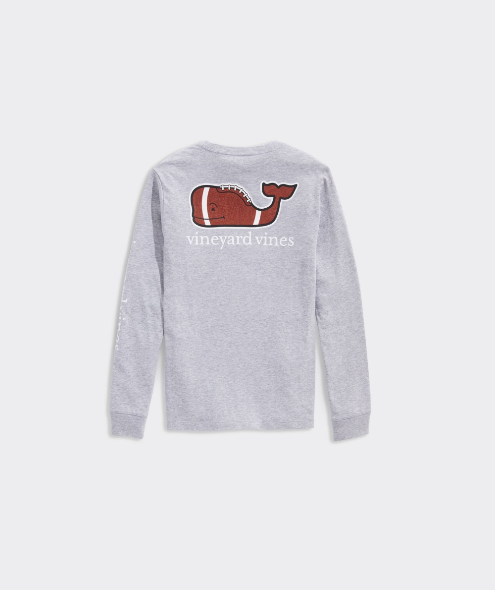 Tees Vineyard Vines Football Whale Long-Sleeve Pocket Tee Niños Barracuda Heather | PYG-128360