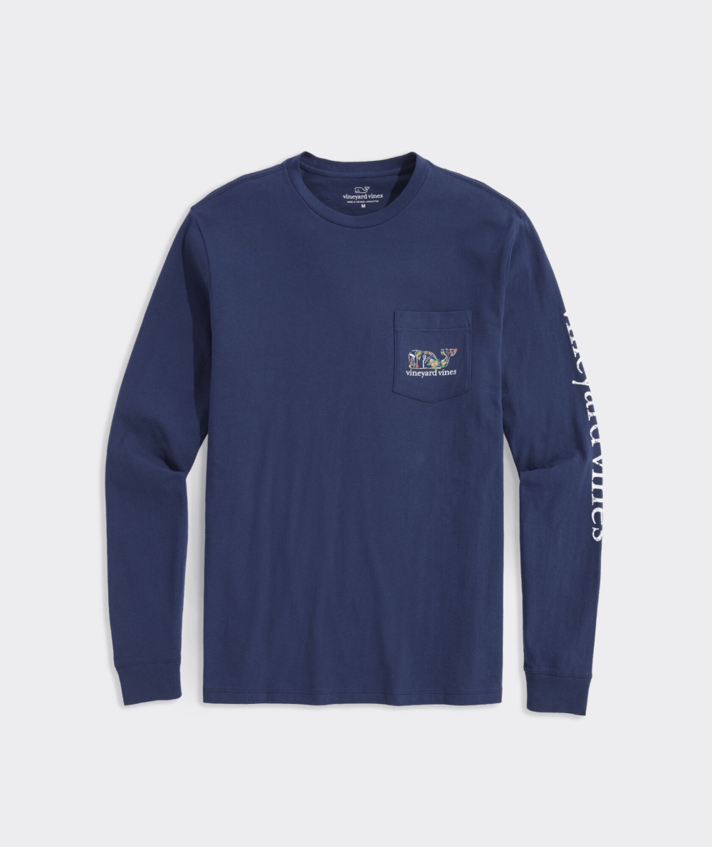 Tees Vineyard Vines Golf Whale Icons Long-Sleeve Pocket Tee Hombre Azules | RDE-368172