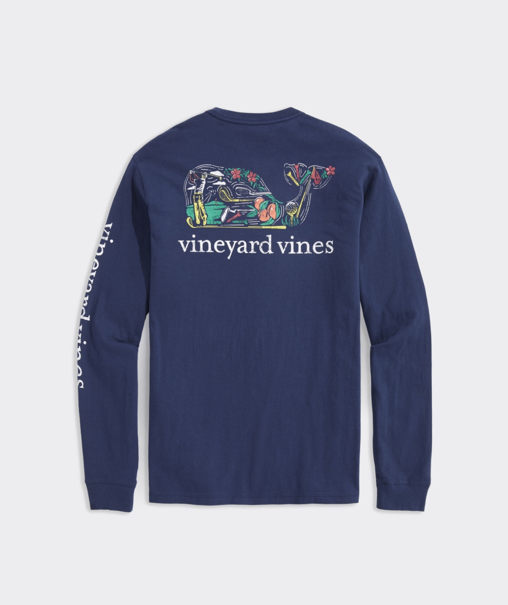 Tees Vineyard Vines Golf Whale Icons Long-Sleeve Pocket Tee Hombre Azules | RDE-368172